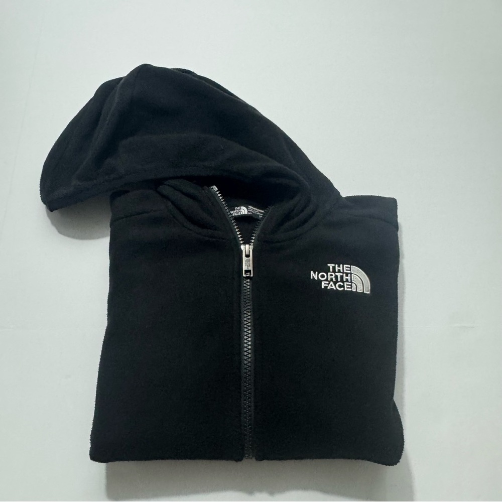The North Face Glacier full-zip hooded fleece jacket. Black, youth size small